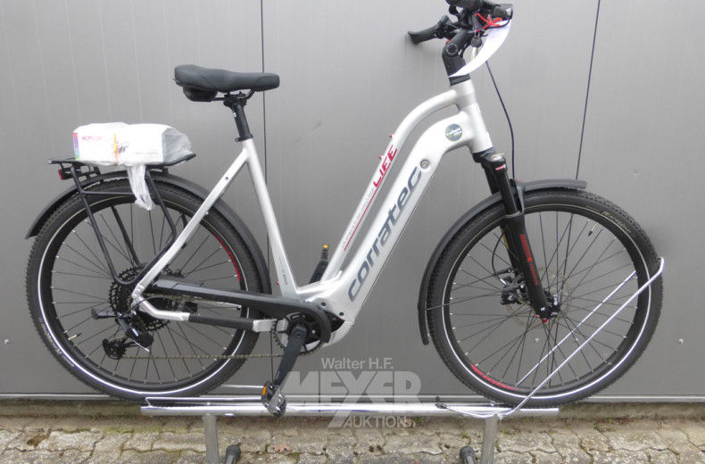 E-Bike, silbermatt/rot