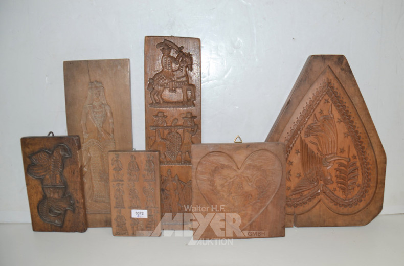 6 Holz-Reliefs: