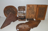 7 Holz-Dekorationen: Reliefs, kl. Schale,