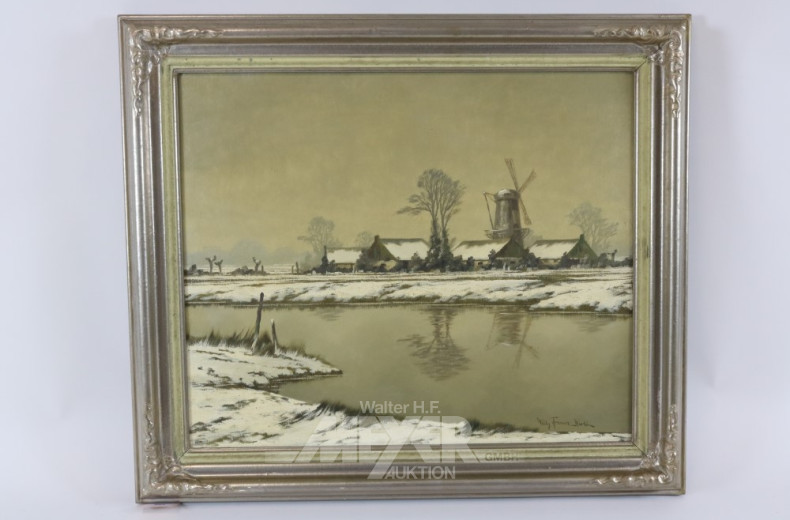 Gemälde ''Winterl. Landschaft mit Mühle'',