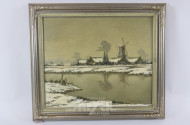 Gemälde ''Winterl. Landschaft mit Mühle'',