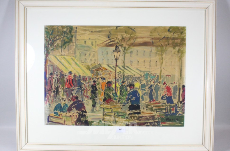 Aquarell ''Markt'', r.u.bez. Marcel,