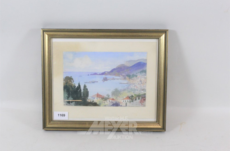 Aquarell ''Bucht von Funchal'',