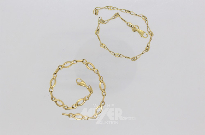 2 versch. Armbänder in 750er GG