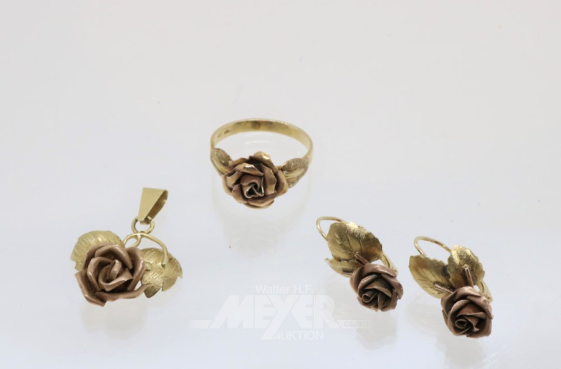 Schmuck-Set Rose 3-tlg., 585er GG, best.