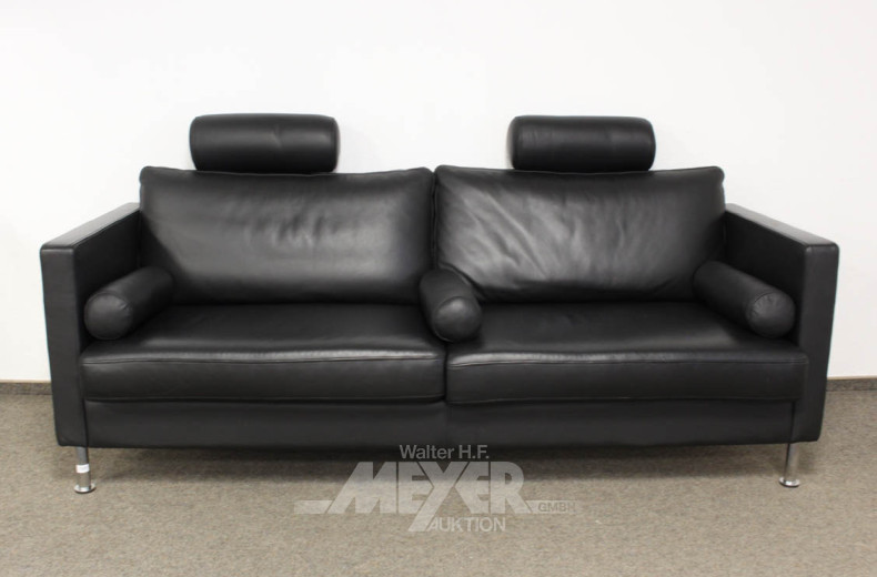 Ledersofa, 2-Sitzer, schwarz,