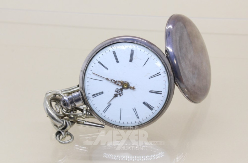 Taschenuhr mit Kette, Silber, England