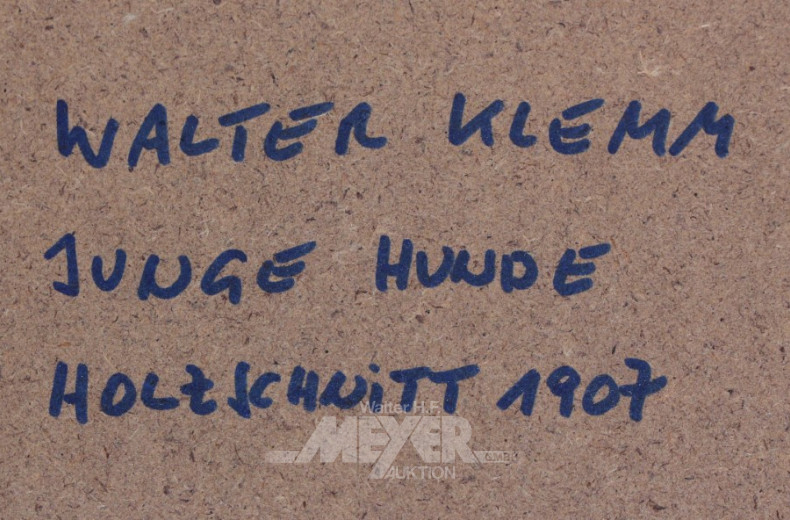 Farbholzschnitt, ''Junge Hunde'',