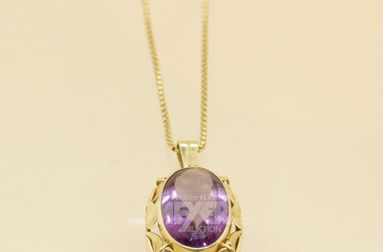 Kette, 585er GG, mit 1 Amethyst-Anhänger