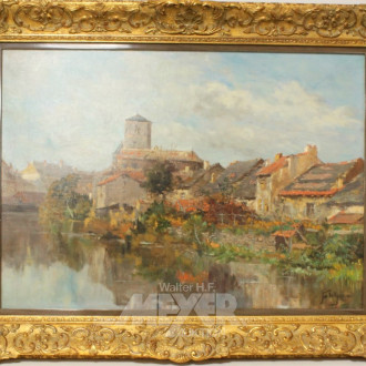 Gemälde ''Landschaft mit Stadtansicht'',