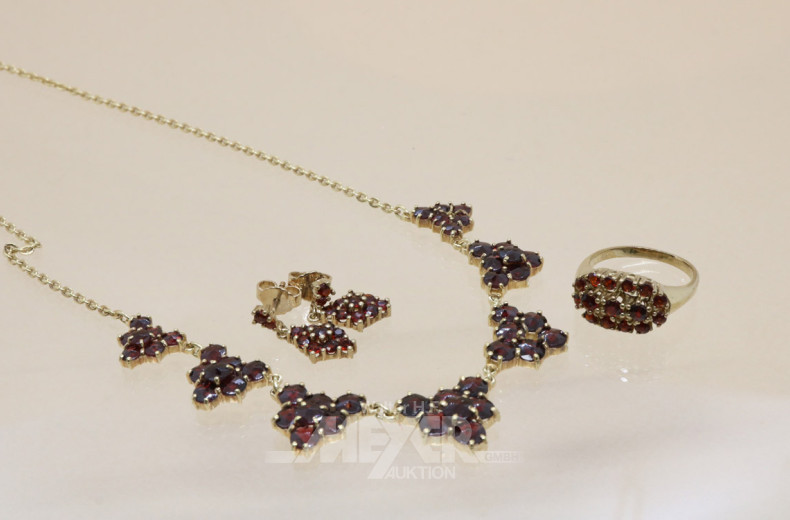 Granat-Schmuck, Set 333er GG, best. aus: