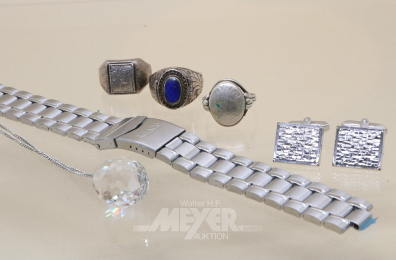 4 Herrenarmbanduhren, 3 Silber Ringe,