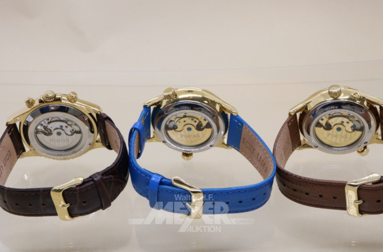 3 Armbanduhren PORTAS, Automatik,