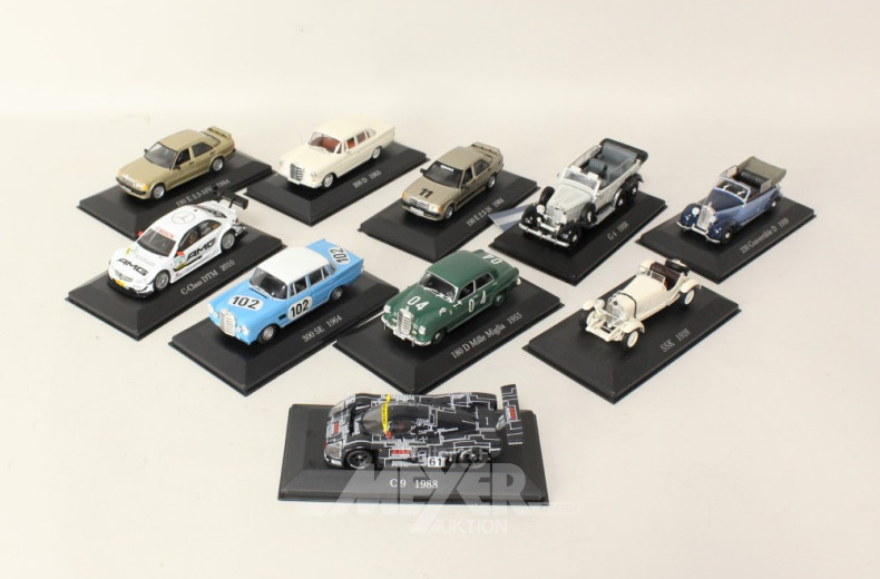 10 versch. Automodelle ''Mercedes'', 1:43