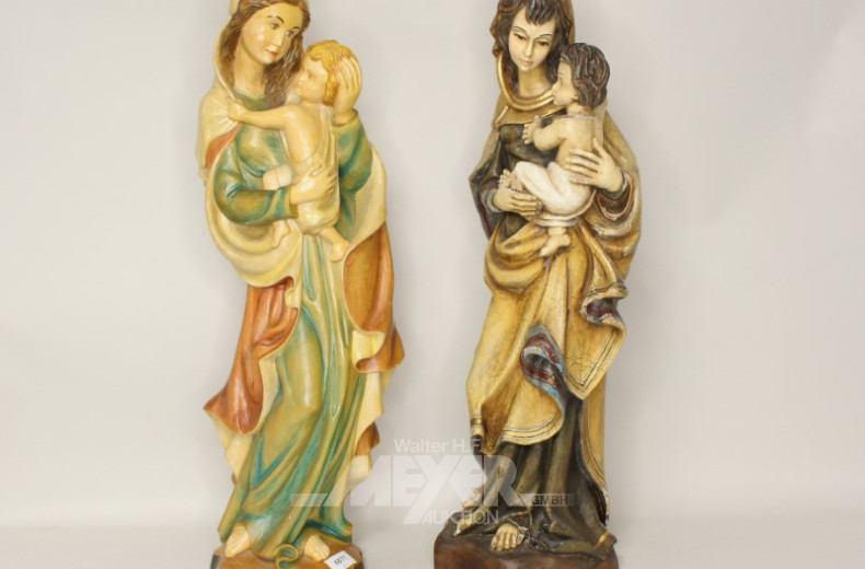 2 Holzschnitzfiguren ''Madonna mit Kind''