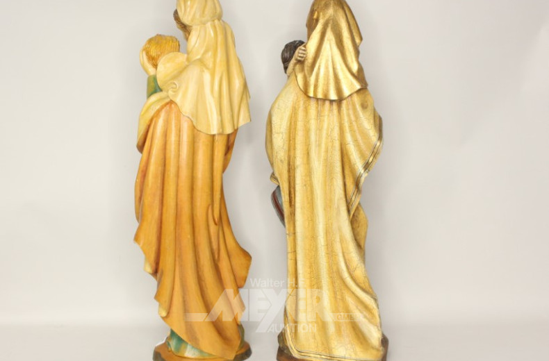 2 Holzschnitzfiguren ''Madonna mit Kind''