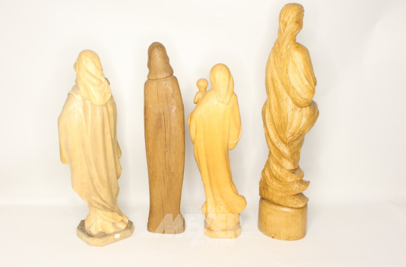 4 versch. Holzschnitzfiguren ''Madonnen''