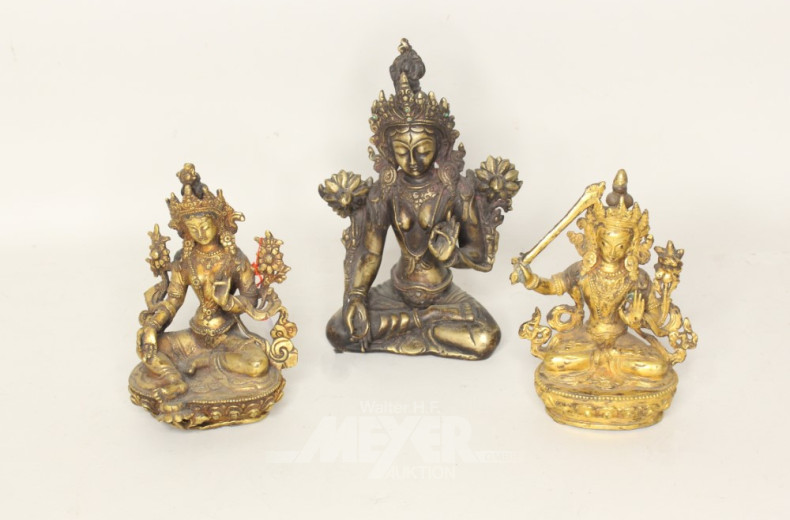 3 kl. Buddhafiguren, Bronze,