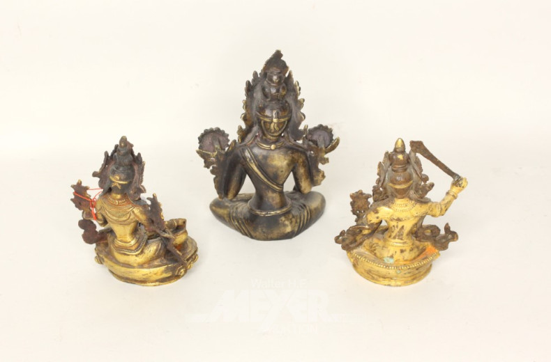 3 kl. Buddhafiguren, Bronze,