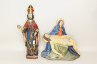 2 Holzschnitzfiguren ''Pieta und Bischoff'',