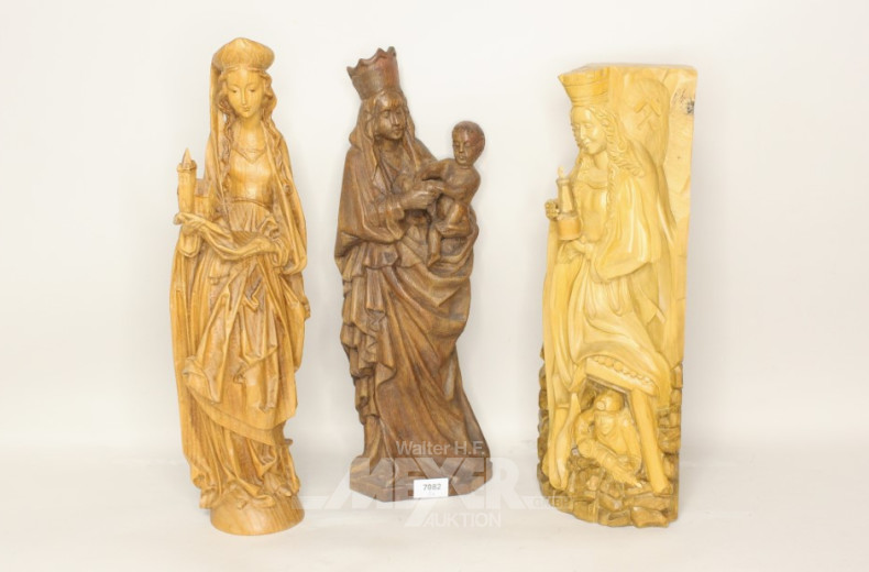 3 versch. Holzschnitzfiguren ''Madonnen''