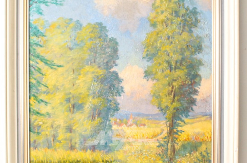 Gemälde, ''Landschaft mit Dorfansicht'',