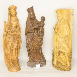 3 versch. Holzschnitzfiguren ''Madonnen''