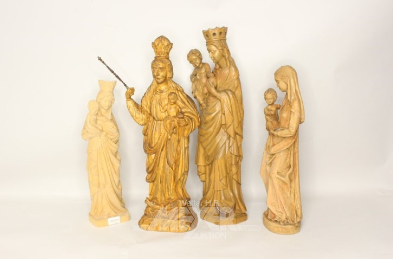 4 versch. Holzschnitzfiguren ''Madonnen'',