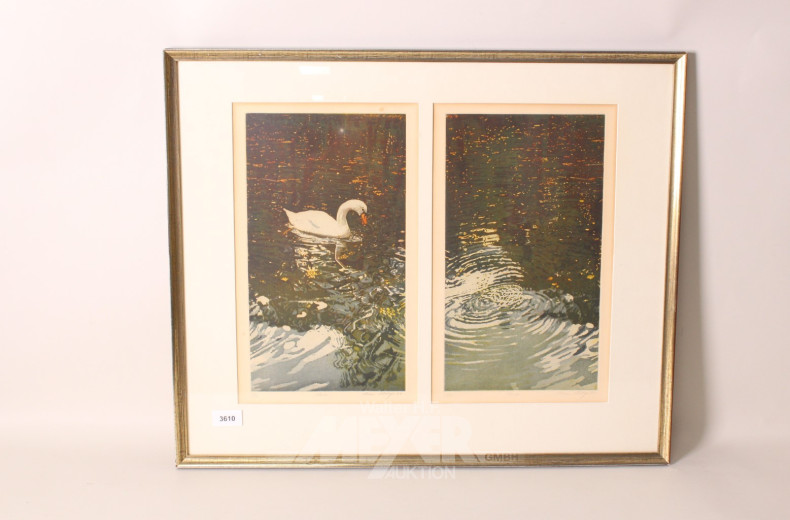 Lithographie ''Schwan'' u. ''Wasser''