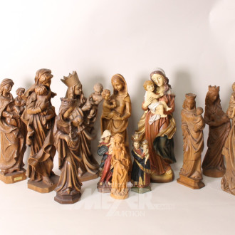 12 versch. Holzschnitz-Figuren,