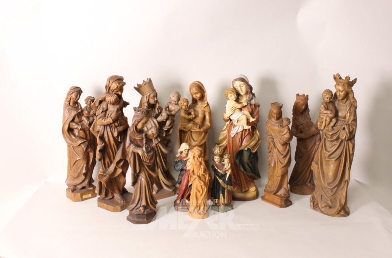 12 versch. Holzschnitz-Figuren,