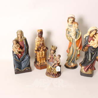 4 Holzschnitzfiguren: Maria mit Kind