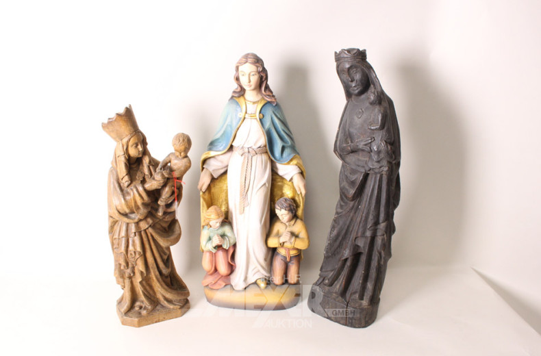 3 Holzschnitzfiguren ''Madonna mit Kind''