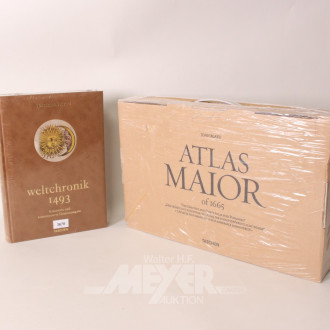 2 Bücher: Atlas Maior, Weltchronik,