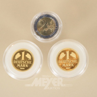 3 Münzen (2x 1,- DM u. 1x 2,- DM)