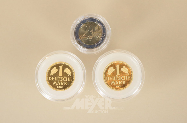 3 Münzen (2x 1,- DM u. 1x 2,- DM)