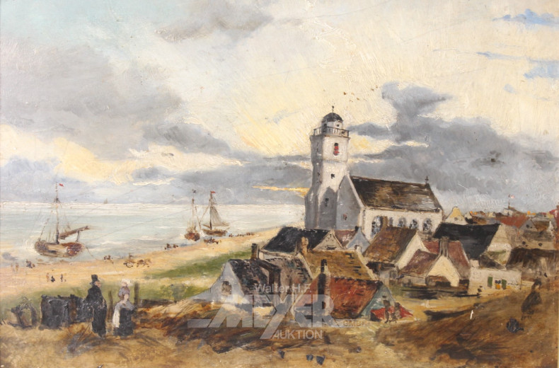 Gemälde, ''Dorf an der Küste'',