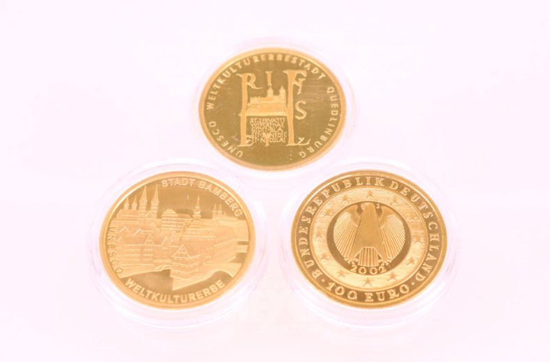 3 Goldmünzen, 100 Euro,