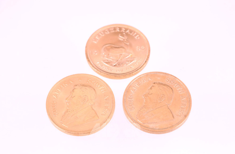 3 Goldmünzen, 1 Unze Krügerrand Südafrika,
