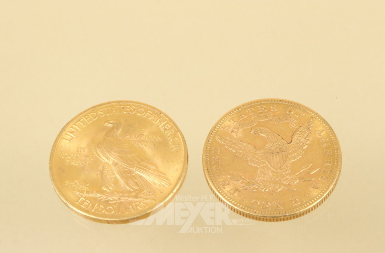 2 Goldmünzen 10 Dollar USA