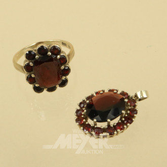 2 Teile Granat-Schmuck, 333er GG,