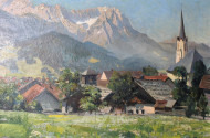 Gemälde ''Dorfansicht im Gebirge'',