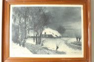 Lithografie ''Gehöft im Schnee''