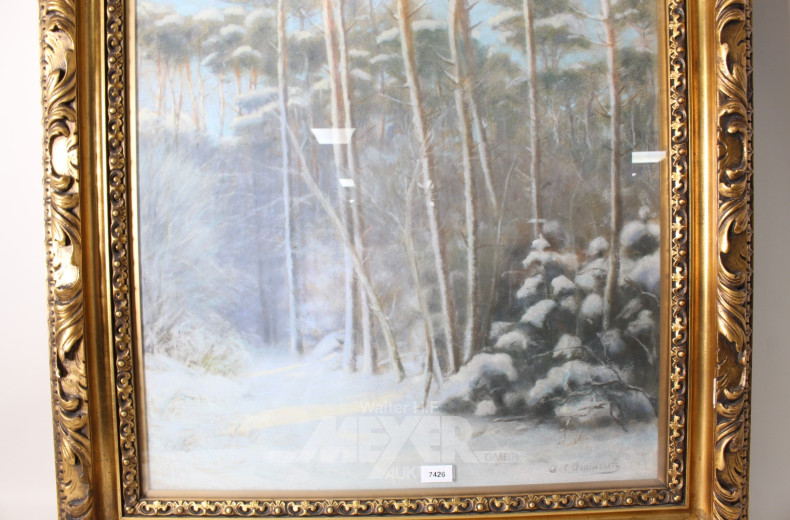 Pastell-Zeichnung ''Winterlandschaft'',