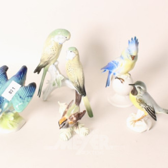 5 versch. Porz.-Vogelfiguren, u.a. ENS,